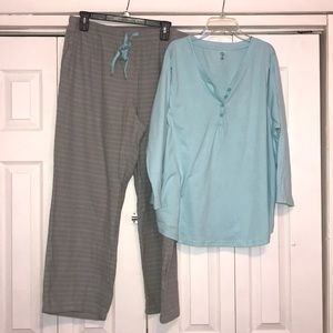 NEW DIRECTIONS blue and gray striped pj set